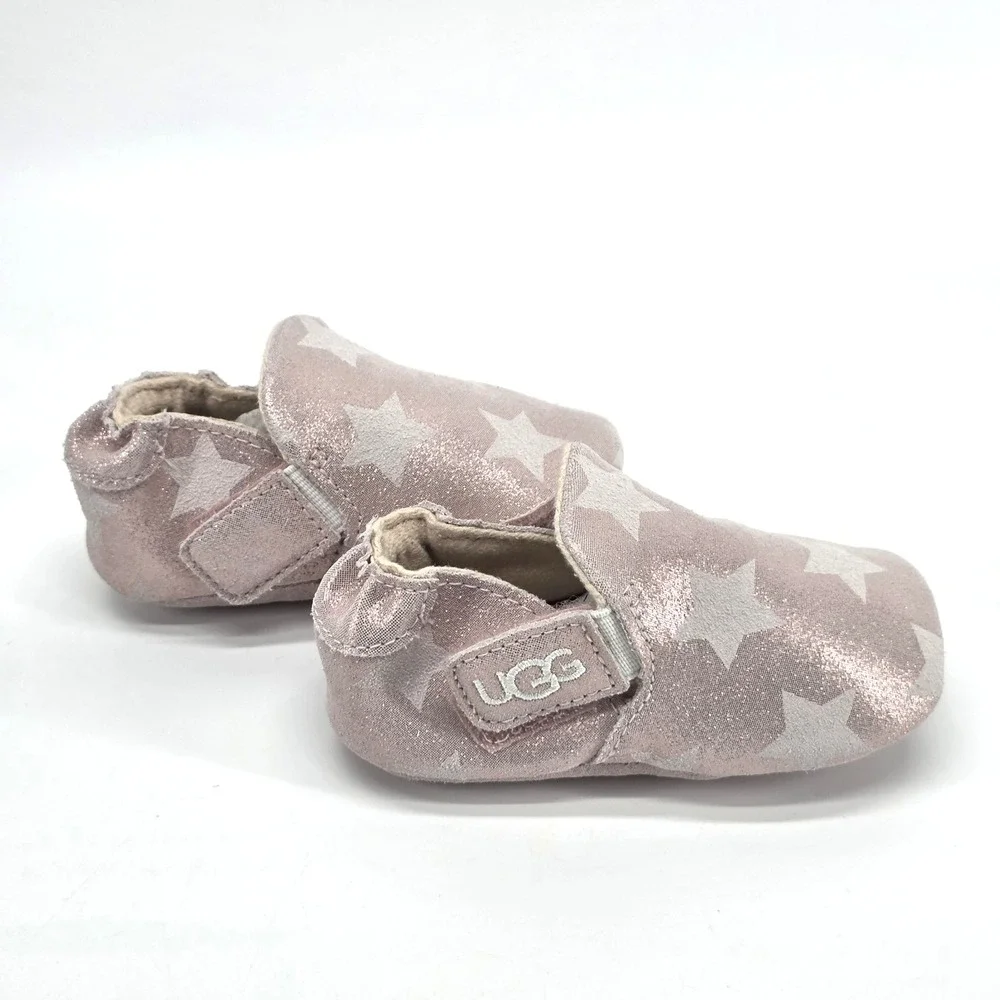 UGG Roos Baby Girl Slip On Booties Shoes Pink Star New 04/05 Medium 12-18 Months